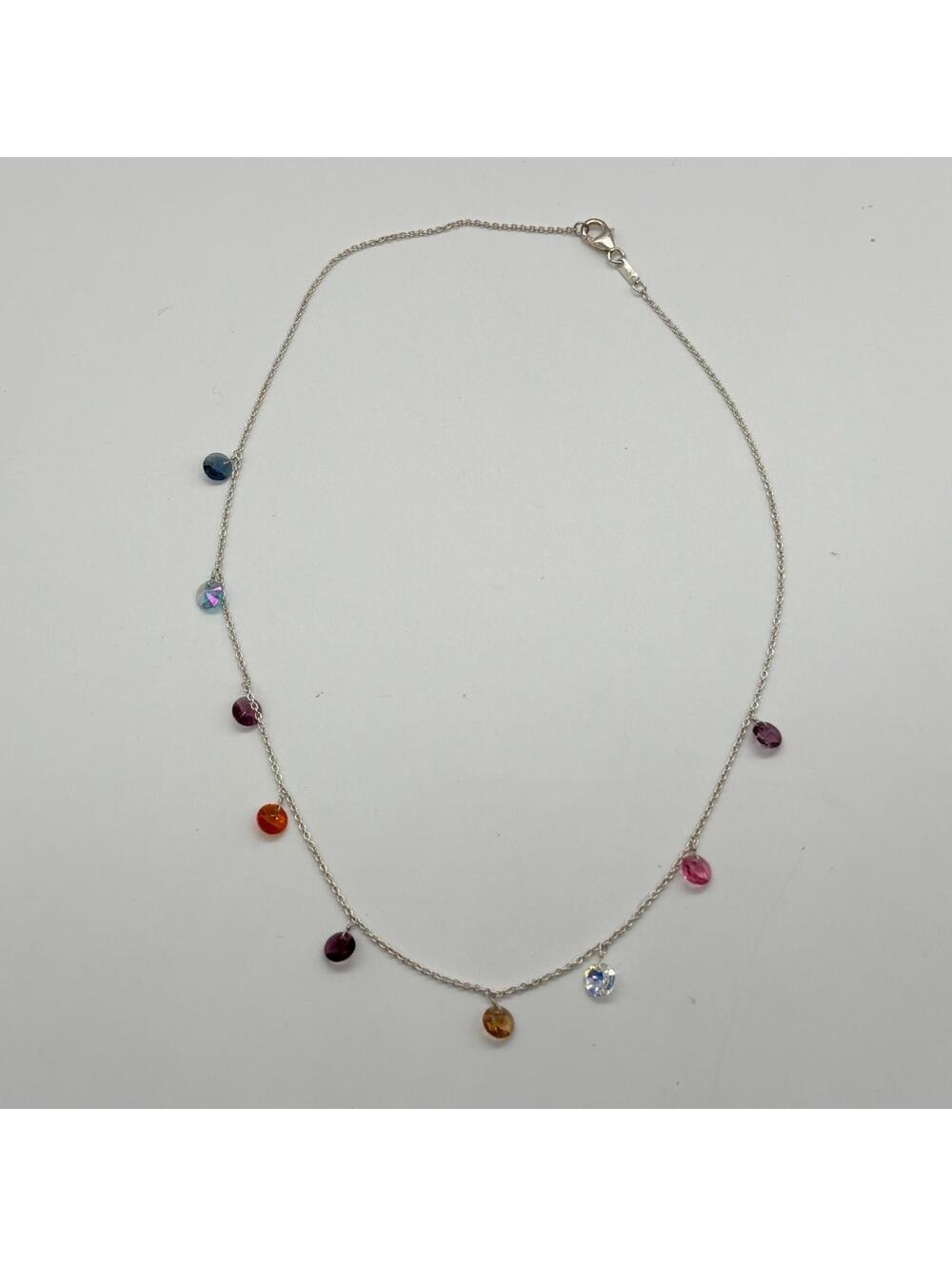925 Sterling Silver Necklace Round Multi Charms Necklace Colorful Beads - Picture 2 of 6